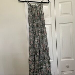 Joie Linen Blend Asymmetrical Maxi Dress Green Pink Size XS